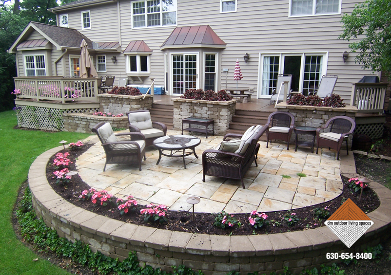 Deck, Stone Patio and Planters