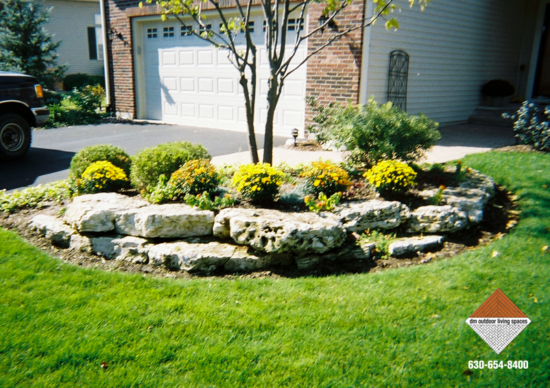 Front yard landscaping with stone