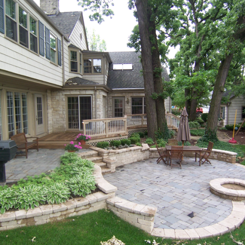 Heart Shaped Stone Patio with Firepit