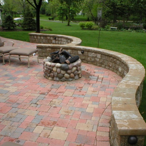 Firepit with Glass Logs, Stone and Morter