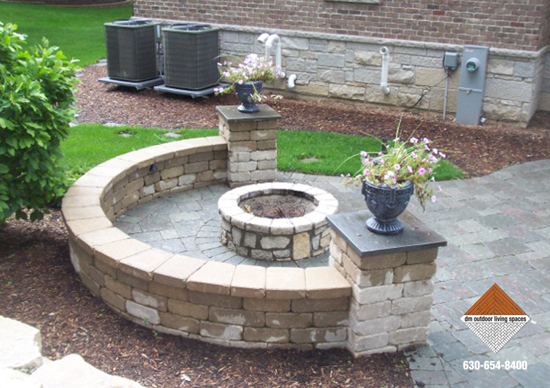 Circular Patio With Firepit Enclosure, Round Patio With Fire Pit