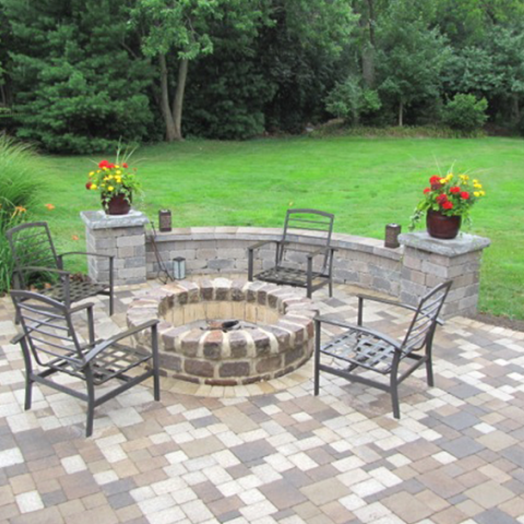 Checker Pattern Patio and Fireplace