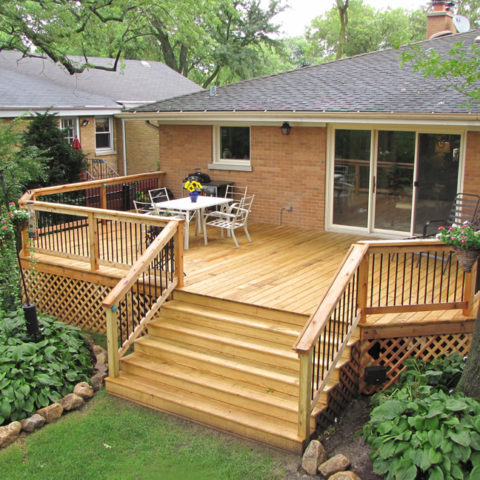 Wood deck with landscaping maintenance